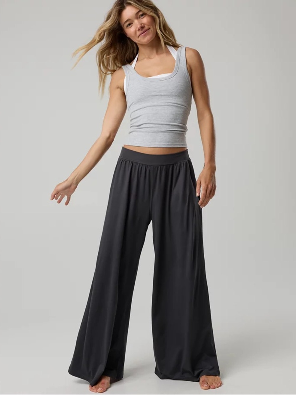 NWT • AERIE - Wide Leg Flowing Women's Pants •  corduroy sweatpants • dark gray